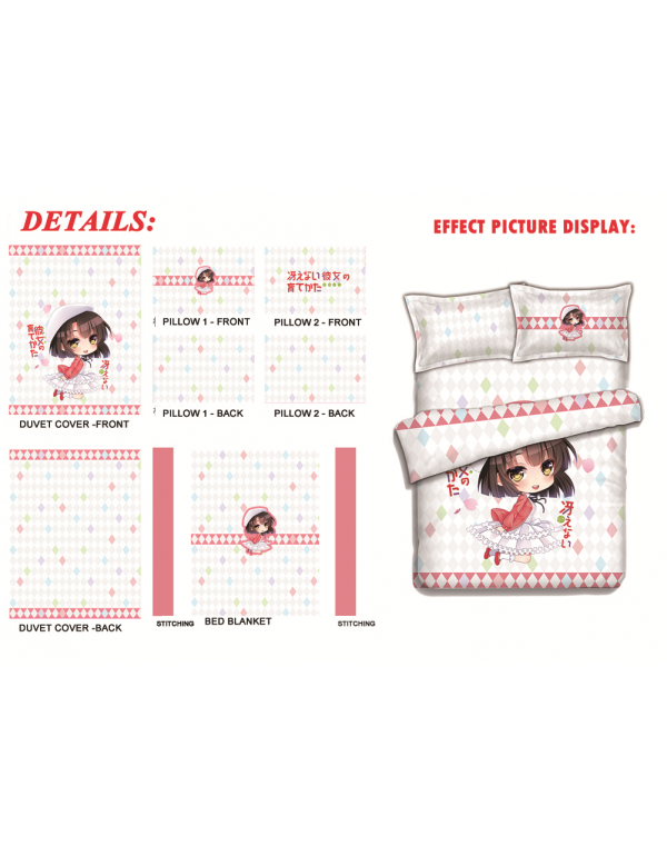 Megumi Kato - SaeKano Anime 4 Pieces Bedding Sets,Bed Sheet Duvet Cover with Kissenbezüge