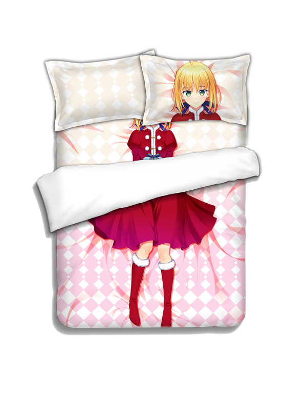 Saber-Fate Anime 4 Pieces Bedding Sets,Bed Sheet Duvet Cover with Kissenbezüge