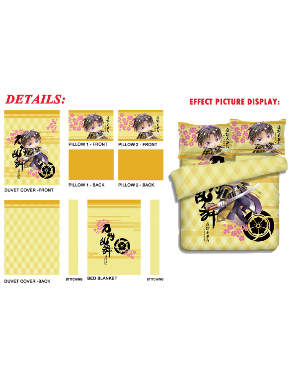 Heshikiri Hasebe - Touken Ranbu Anime 4 Pieces Bedding Sets,Bed Sheet Duvet Cover with Kissenbezüge