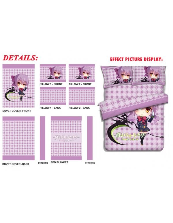 Seraph of the end Anime 4 Pieces Bedding Sets,Bed Sheet Duvet Cover with Kissenbezüge