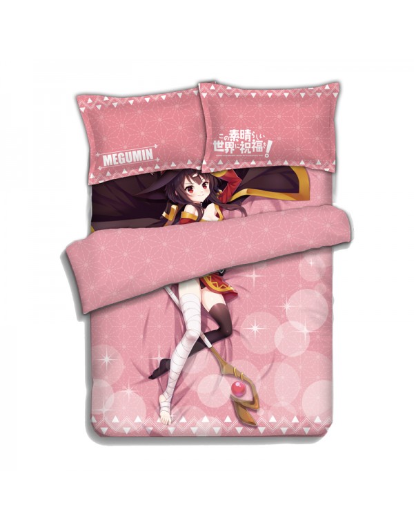 Megumi - KonoSuba Anime 4 Pieces Bedding Sets,Bed Sheet Duvet Cover with Kissenbezüge