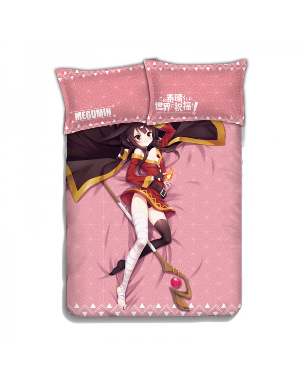 Megumi - KonoSuba Anime 4 Pieces Bedding Sets,Bed Sheet Duvet Cover with Kissenbezüge