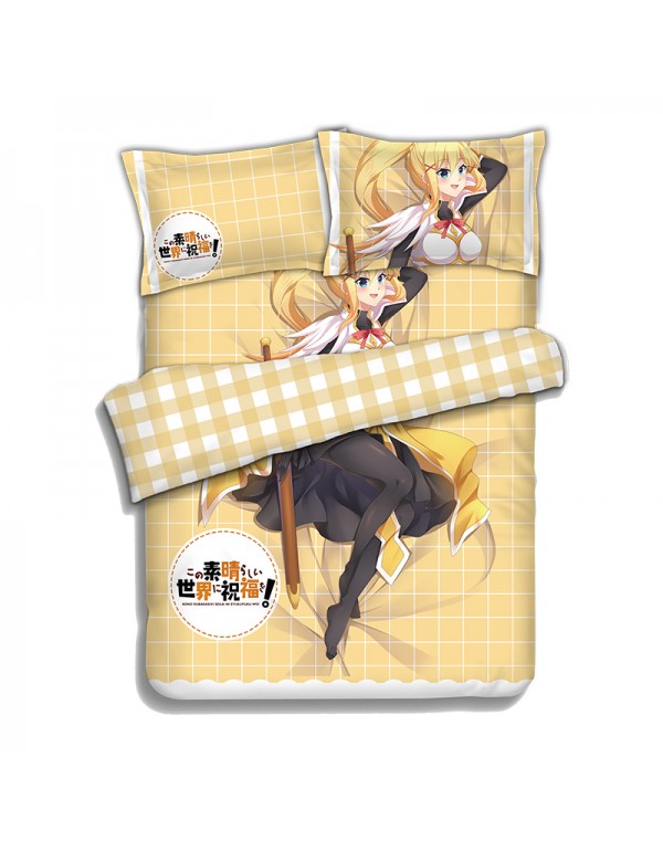 Darkness -KonoSuba Anime 4 Pieces Bedding Sets,Bed Sheet Duvet Cover with Kissenbezüge