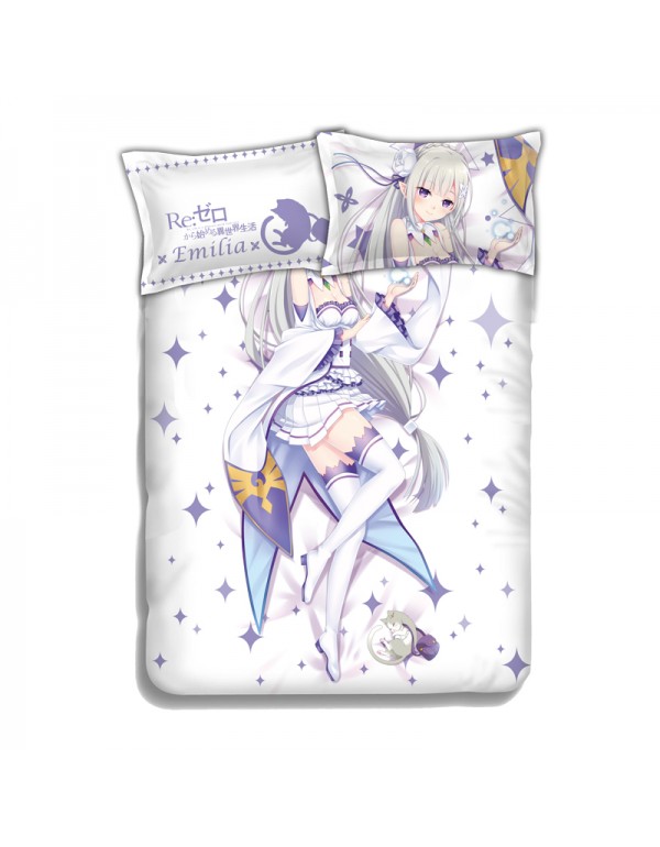 Emilia - Re Zero Anime 4 Pieces Bedding Sets,Bed Sheet Duvet Cover with Kissenbezüge