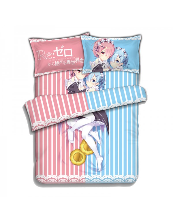 Rem and Ram - Re Zero Anime Bed Blanket Duvet Cover with Kissenbezüge