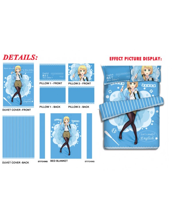 Ellen Baker Japanese Anime Bed Sheet Duvet Cover with Kissenbezüge