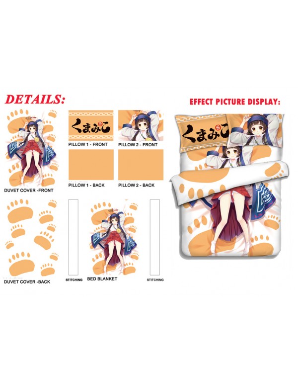 Machi Amayadori - Kuma Miko Girl Meets Bear Anime 4 Pieces Bedding Sets,Bed Sheet Duvet Covers