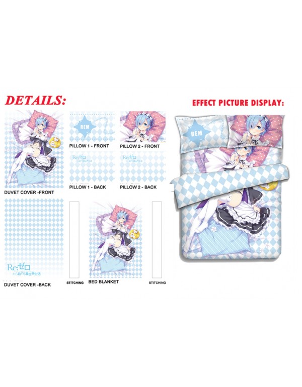 Rem - Re Zer Japanese Anime Bed Sheet Duvet Cover with Kissenbezüge