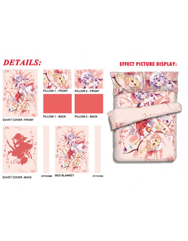 Flandre Scarlet Remilia Scarlet-Touhou Project Anime 4 Pieces Bedding Sets,Bed Sheet Duvet Cover