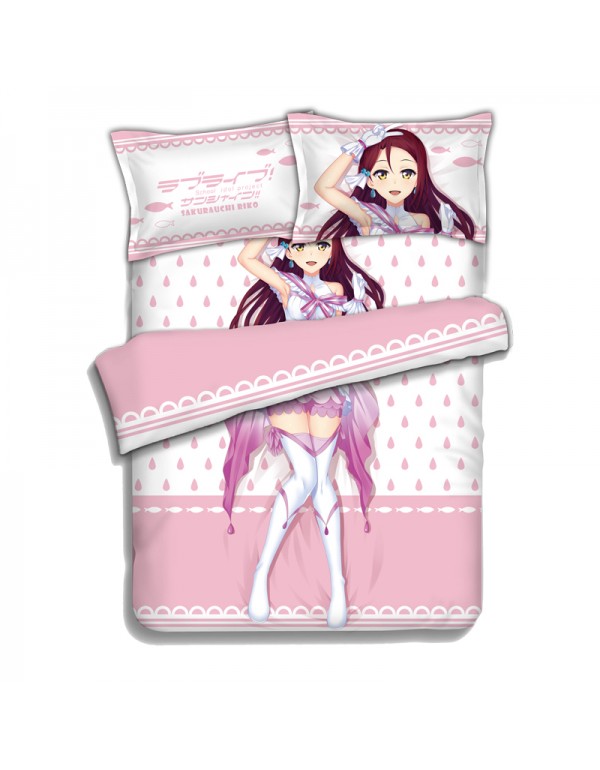 Sakurauchi Riko-LoveLive Sunshine Anime 4 Pieces Bedding Sets,Bed Sheet Duvet Cover with Kissenbezüge