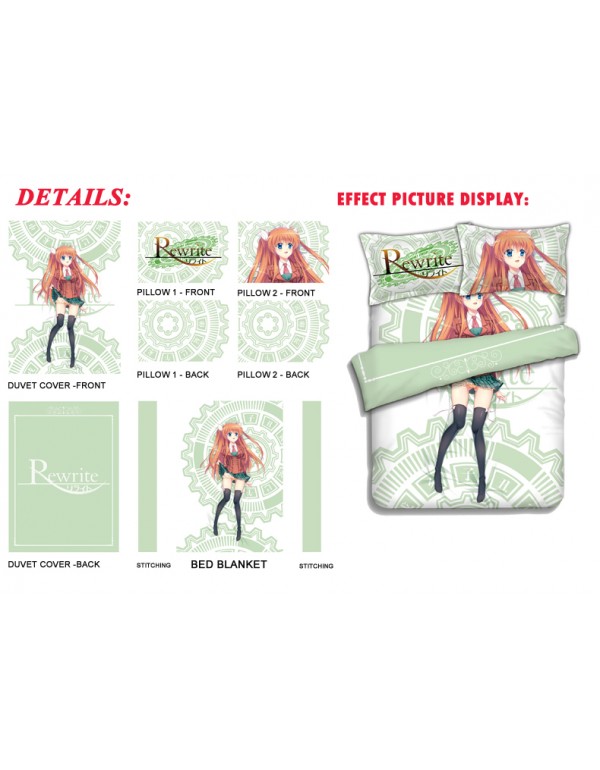 Ohtori Chihaya -Rewrite Anime 4 Pieces Bedding Sets,Bed Sheet Duvet Cover with Kissenbezüge