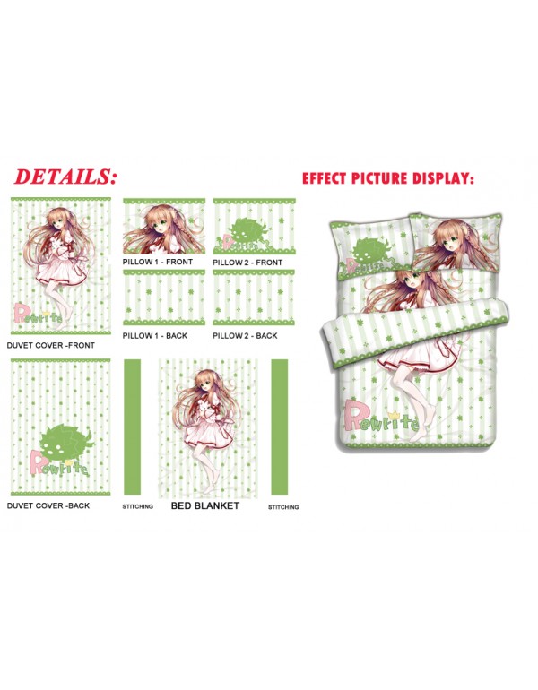 Kanbe Kotori-Rewrite Japanese Anime Bed Sheet Duvet Cover with Kissenbezüge