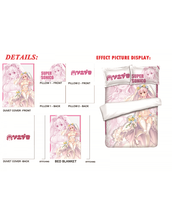 Super Sonico Anime 4 Pieces Bedding Sets,Bed Sheet Duvet Cover with Kissenbezüge