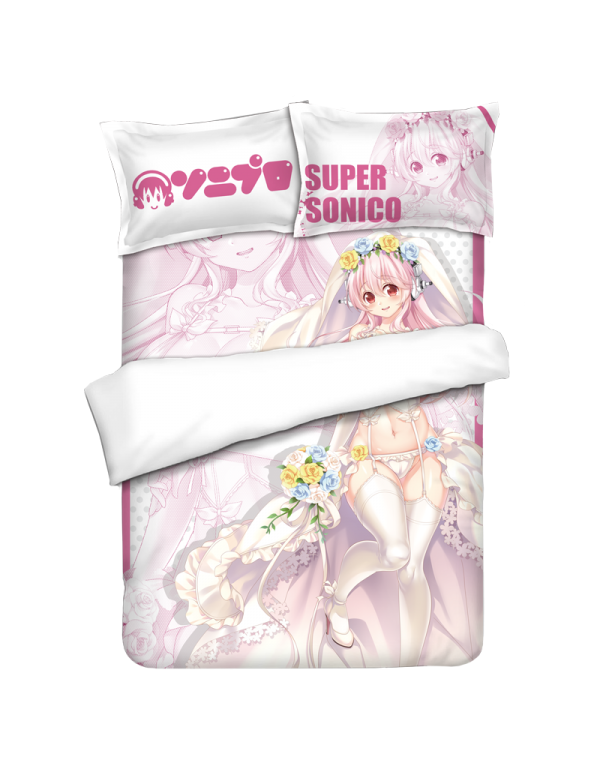 Super Sonico Anime 4 Pieces Bedding Sets,Bed Sheet Duvet Cover with Kissenbezüge