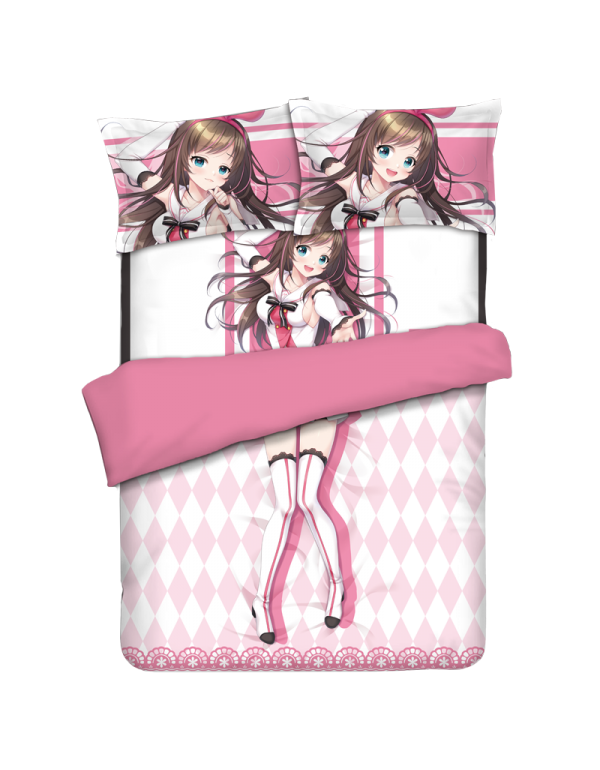 Kizuna Ai Anime 4 Pieces Bedding Sets,Bed Sheet Duvet Cover with Kissenbezüge