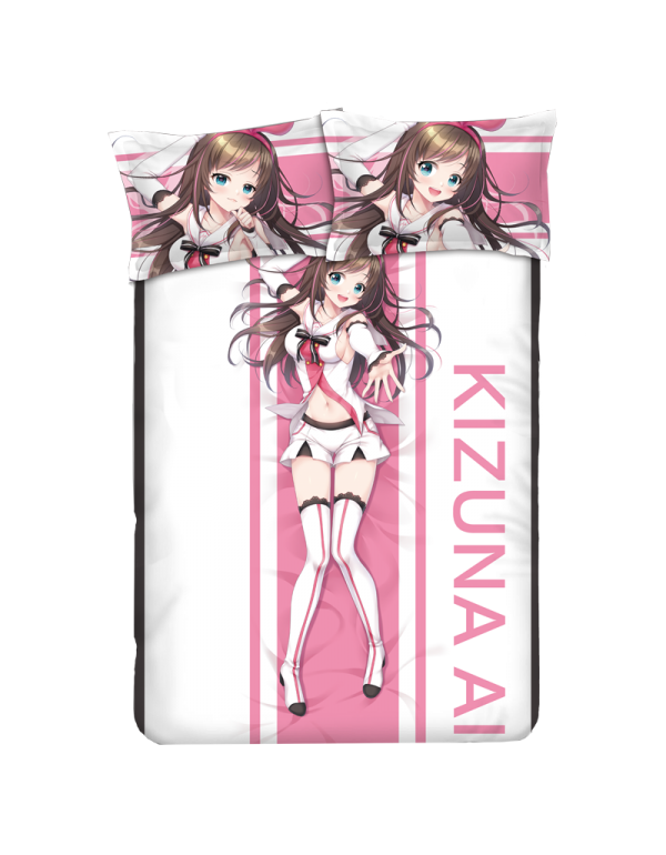 Kizuna Ai Anime 4 Pieces Bedding Sets,Bed Sheet Duvet Cover with Kissenbezüge