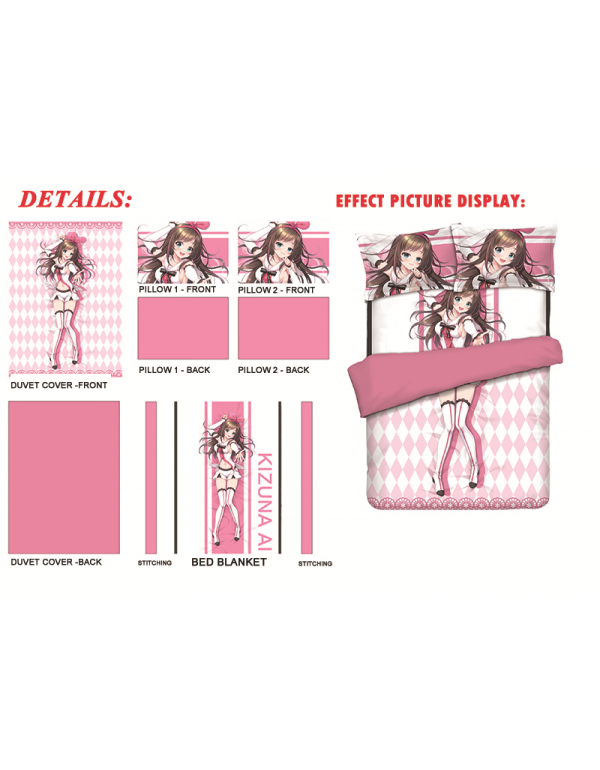 Kizuna Ai Anime 4 Pieces Bedding Sets,Bed Sheet Duvet Cover with Kissenbezüge