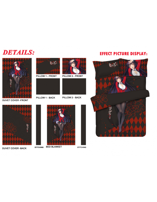 Yumeko Jabami - Kakegurui Anime 4 Pieces Bedding Sets,Bed Sheet Duvet Cover with Kissenbezüge