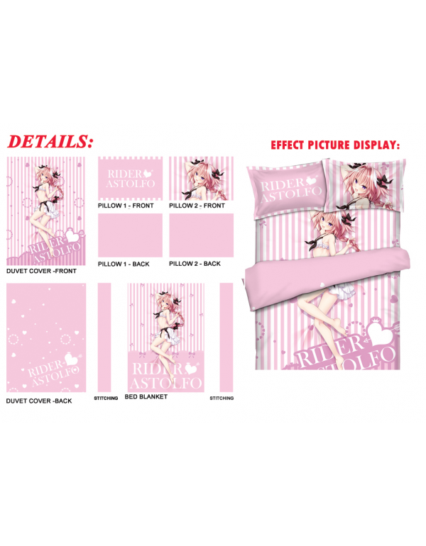 Astolfo - Fate pink Anime Bed Sheet Duvet Cover with Kissenbezüge