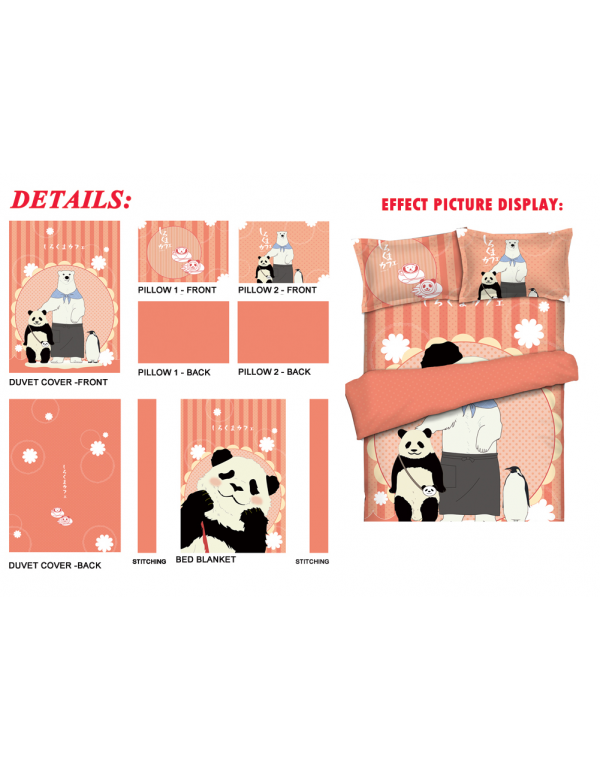 Panda - Shirokuma Cafe-Anime 4 Pieces Bedding Sets,Bed Sheet Duvet Cover with Kissenbezüge