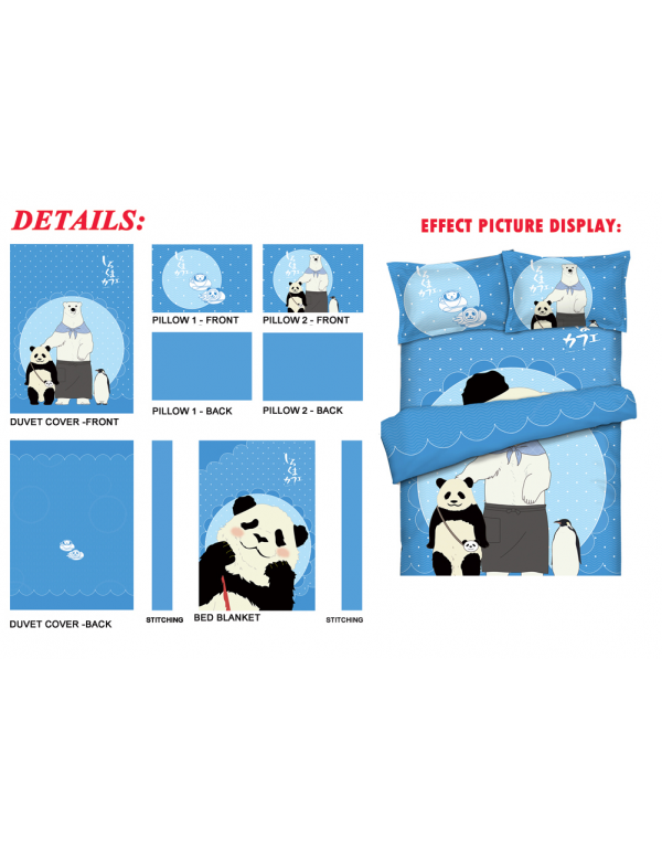 Panda - Shirokuma Cafeblue Anime Bed Blanket Duvet Cover with Kissenbezüge