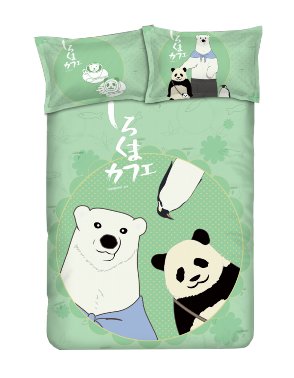 Panda - Shirokuma CafeGreen Anime Bed Sheet Duvet Cover with Kissenbezüge