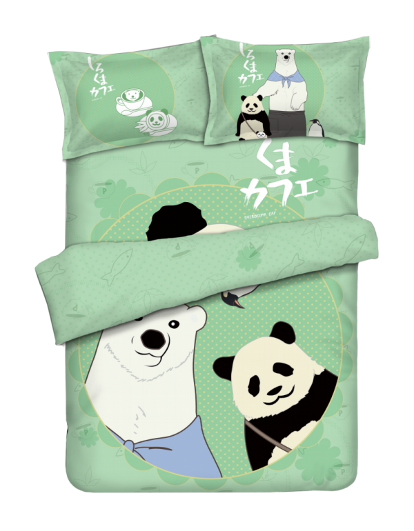 Panda - Shirokuma CafeGreen Anime Bed Sheet Duvet Cover with Kissenbezüge