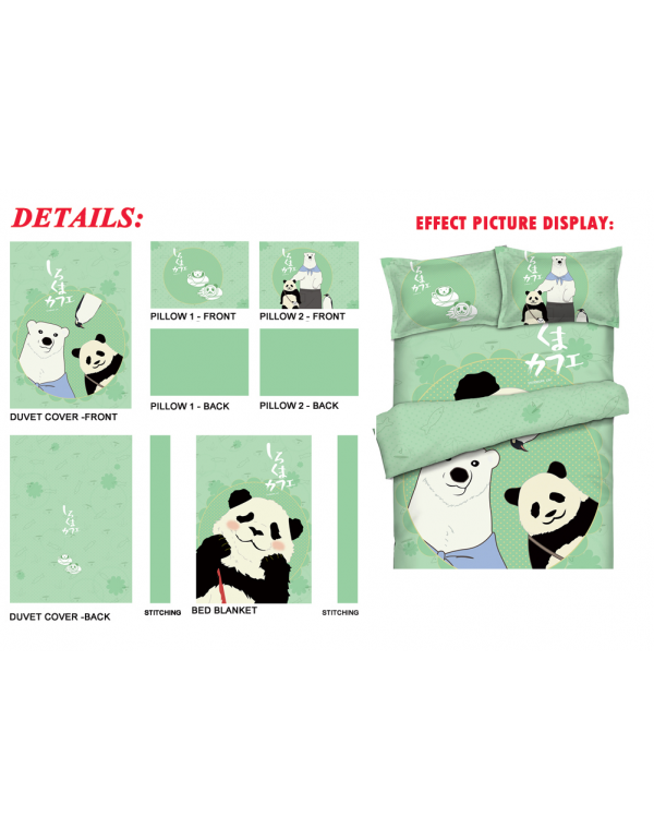 Panda - Shirokuma CafeGreen Anime Bed Sheet Duvet Cover with Kissenbezüge