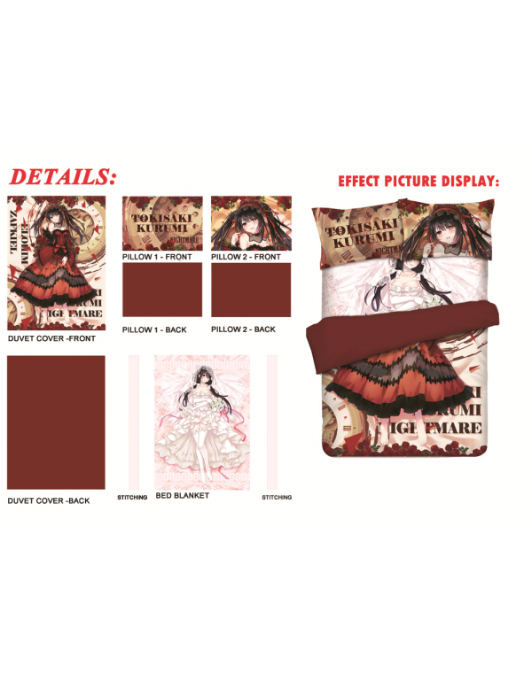 Kurumi Tokisaki - Date a Live Anime Bedding Sets,Bed Blanket & Duvet Cover,Bed Sheet with Kissenbezüge