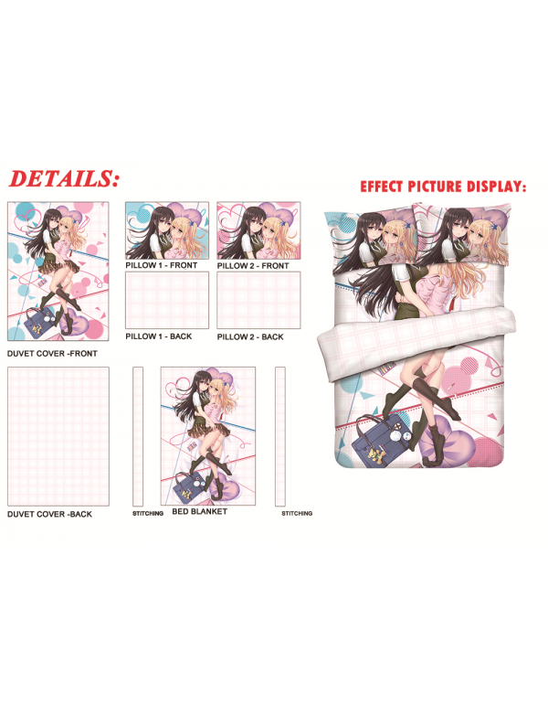 Mei Aihara and Yuzu Aihara - Citrus Anime 4 Pieces Bedding Sets,Bed Sheet Duvet Cover with Kissenbezüge