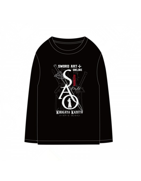 Kirigaya Kazuto Sword Art Online SAO Anime Long Sleeve T-shirts Cosplay Costume Black