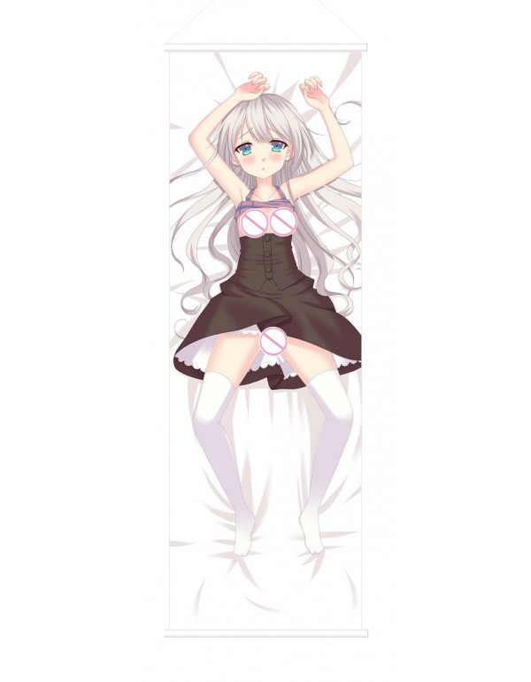 Kawaii White Haired Girl Scroll Painting Wall Picture Anime Wall Scroll Hanging Deco